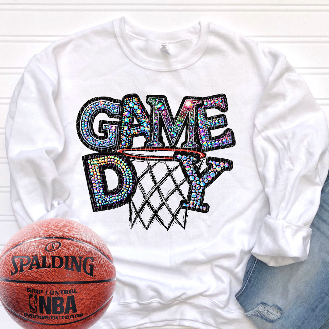 Game Day Hoop Faux Bling DTF Print