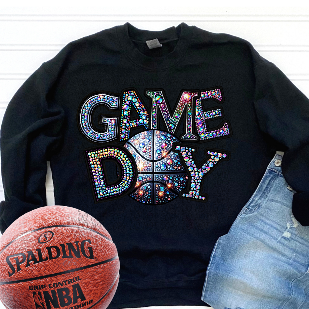 Game Day Basketball Faux Bling DTF Print