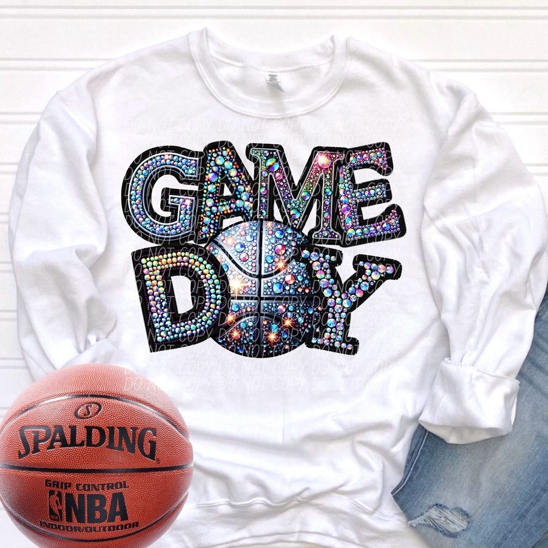 Game Day Basketball Faux Bling DTF Print