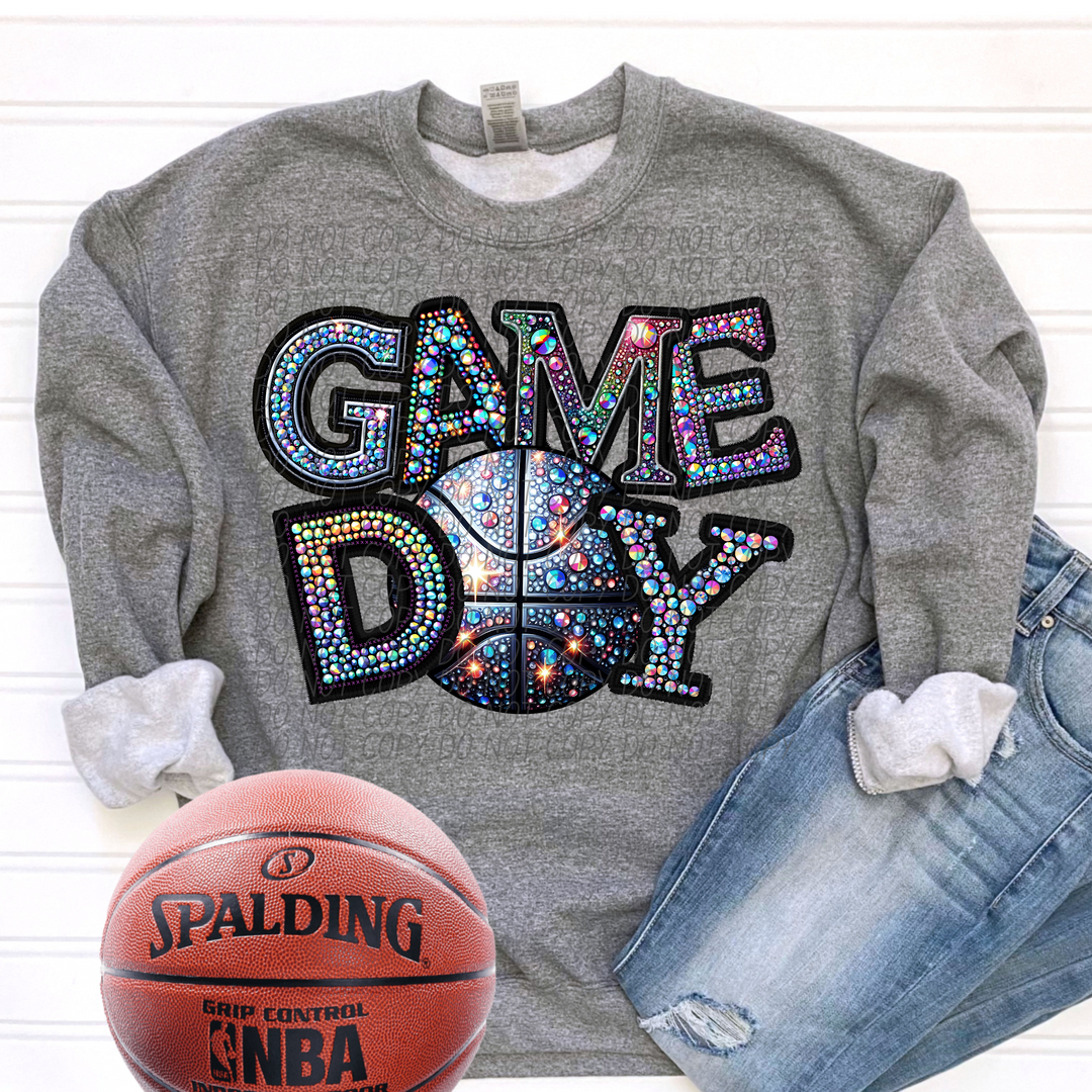 Game Day Basketball Faux Bling DTF Print