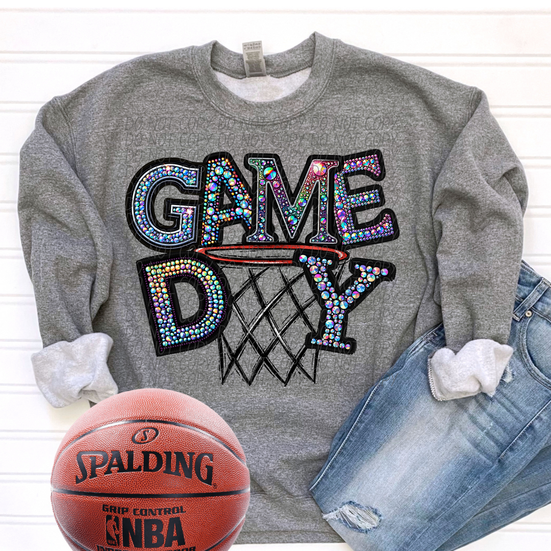 Game Day Hoop Faux Bling DTF Print