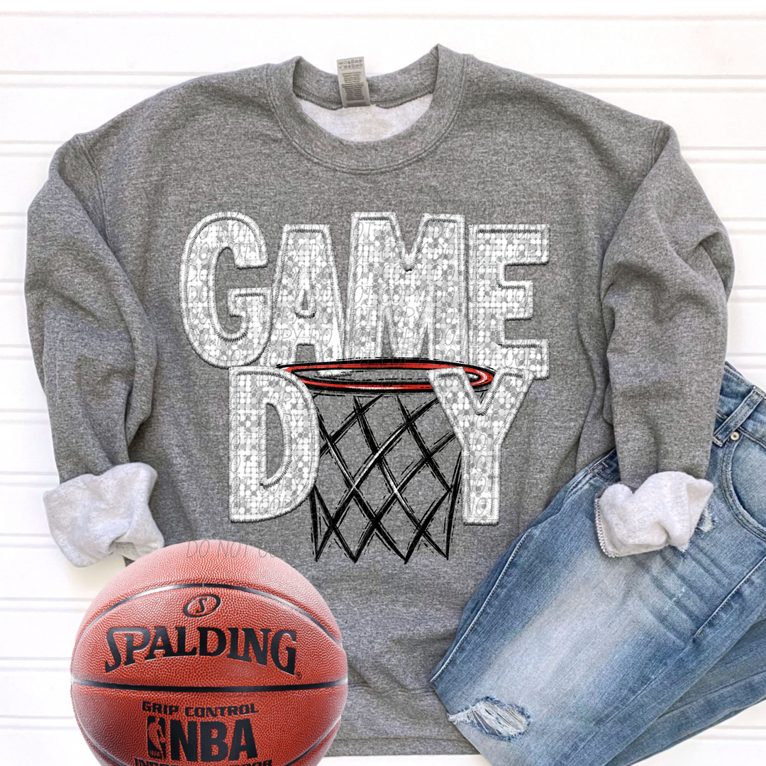 Basketball Game Day Hoop Faux Glitter DTF Print