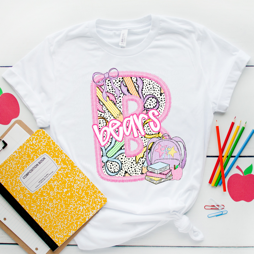 Pink Letter Back to School Mascots DTF Print