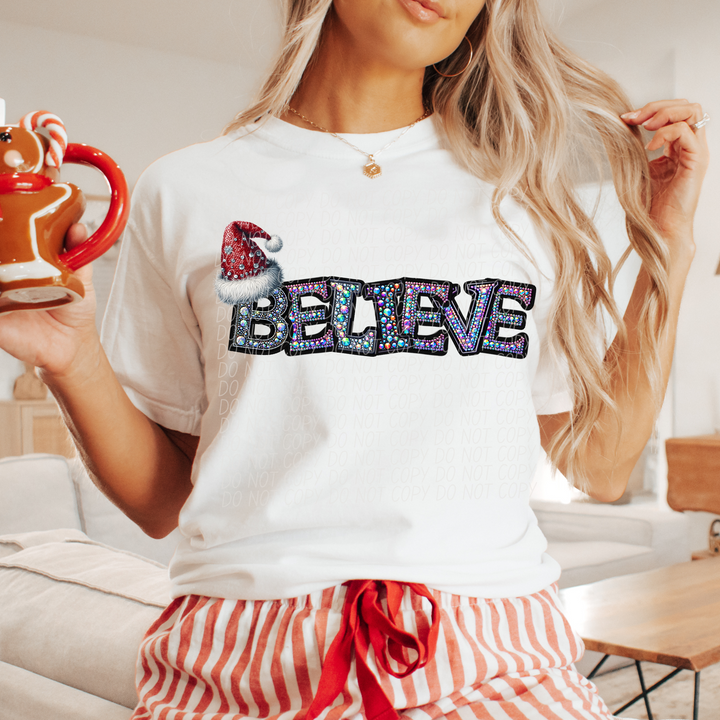 Believe Faux Bling DTF Print