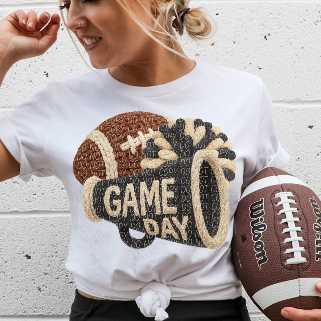 Football Game Day Megaphone Faux Knit DTF Print