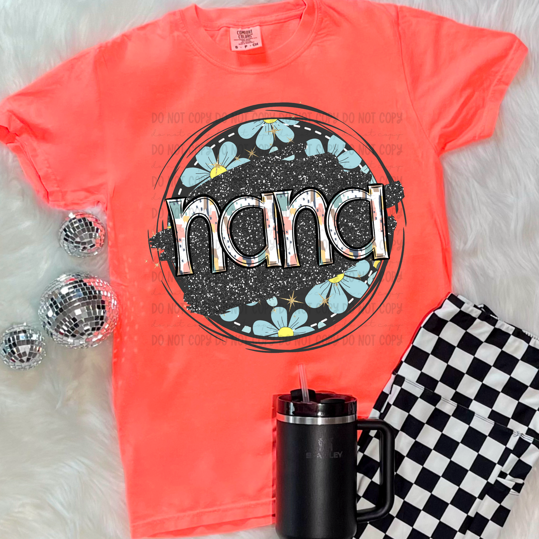 Blue Floral Circle States DTF Print