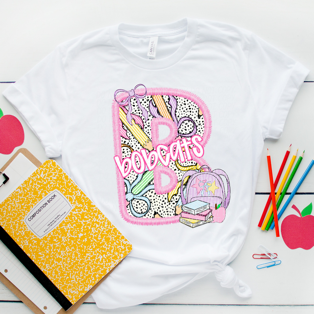 Pink Letter Back to School Mascots DTF Print