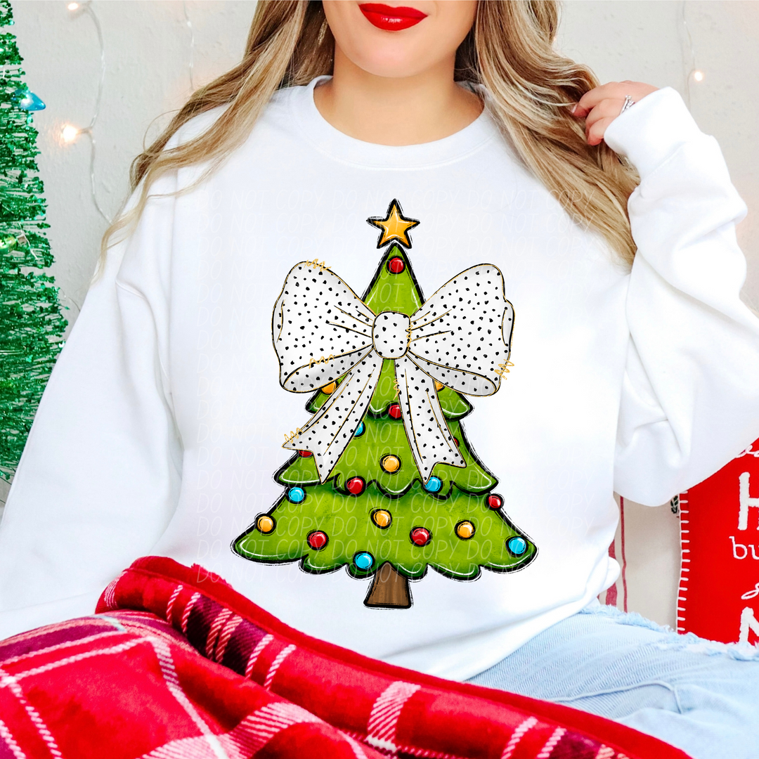 Christmas Tree Polka Bow DTF Print