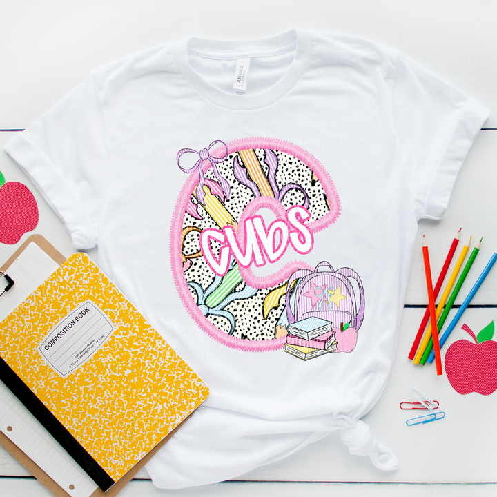 Pink Letter Back to School Mascots DTF Print