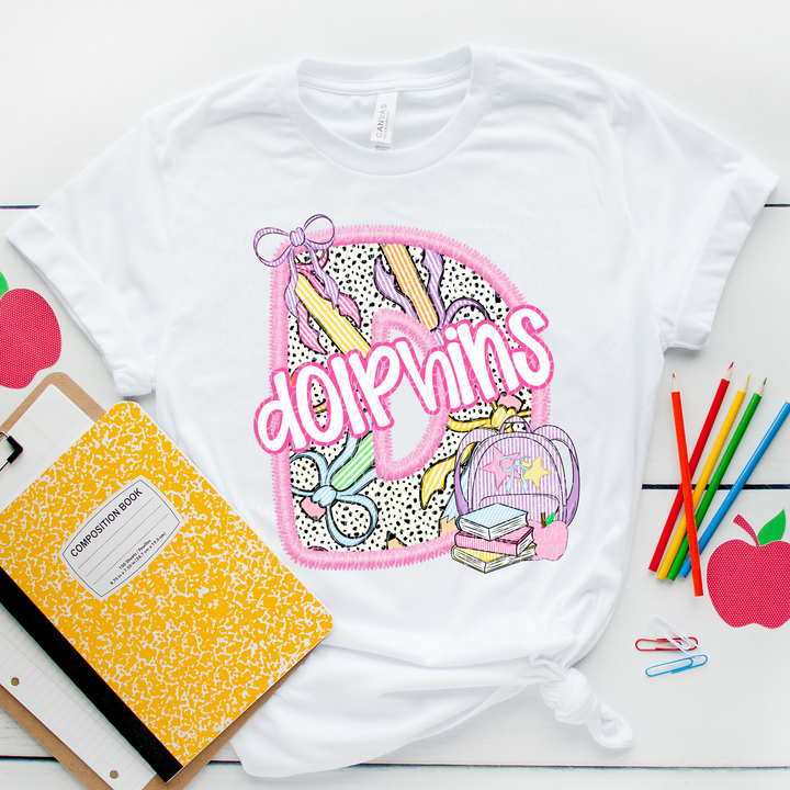 Pink Letter Back to School Mascots DTF Print