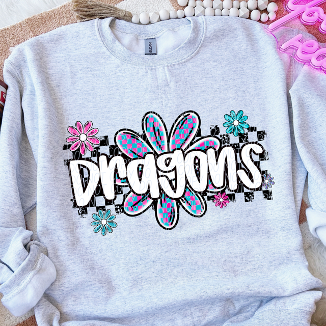 Checker Flower Mascots DTF Print