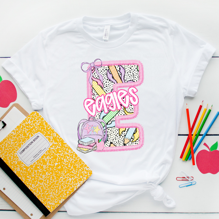 Pink Letter Back to School Mascots DTF Print