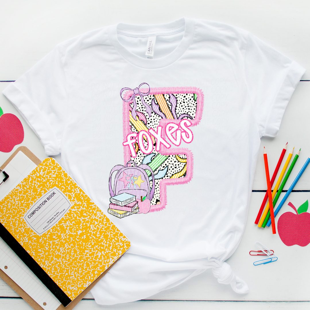 Pink Letter Back to School Mascots DTF Print