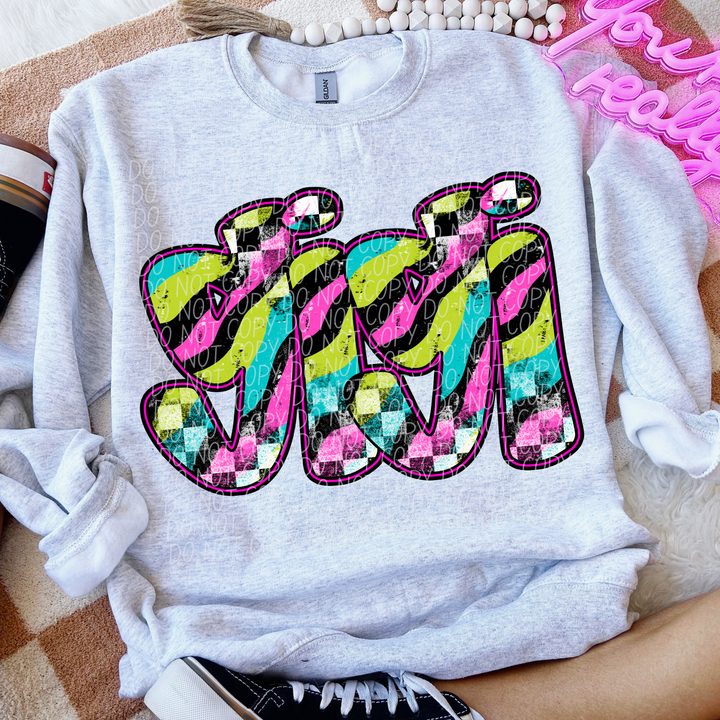 Neon Checker Names DTF Print