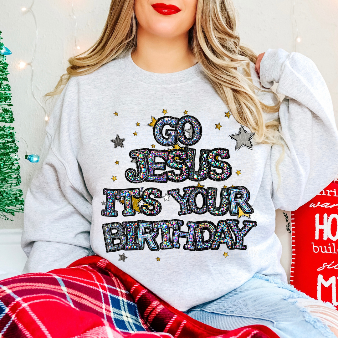 Go Jesus It’s Your Birthday Stars Faux Bling DTF Print