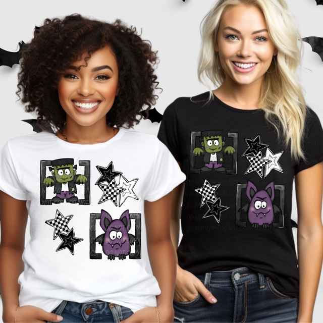 Halloween Frankenstein and Bat DTF Print