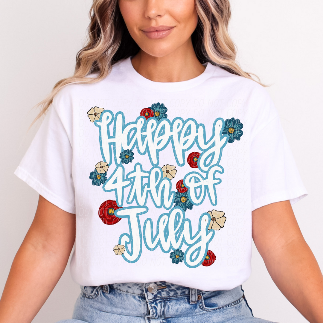 Happy 4th of July Flowers DTF Print
