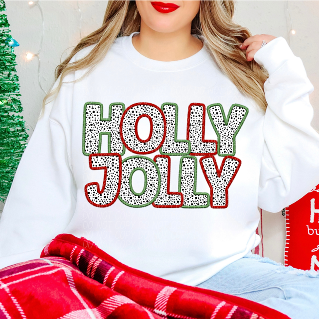 Holly Jolly Faux Embroidery DTF Print