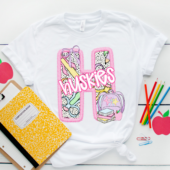 Pink Letter Back to School Mascots DTF Print