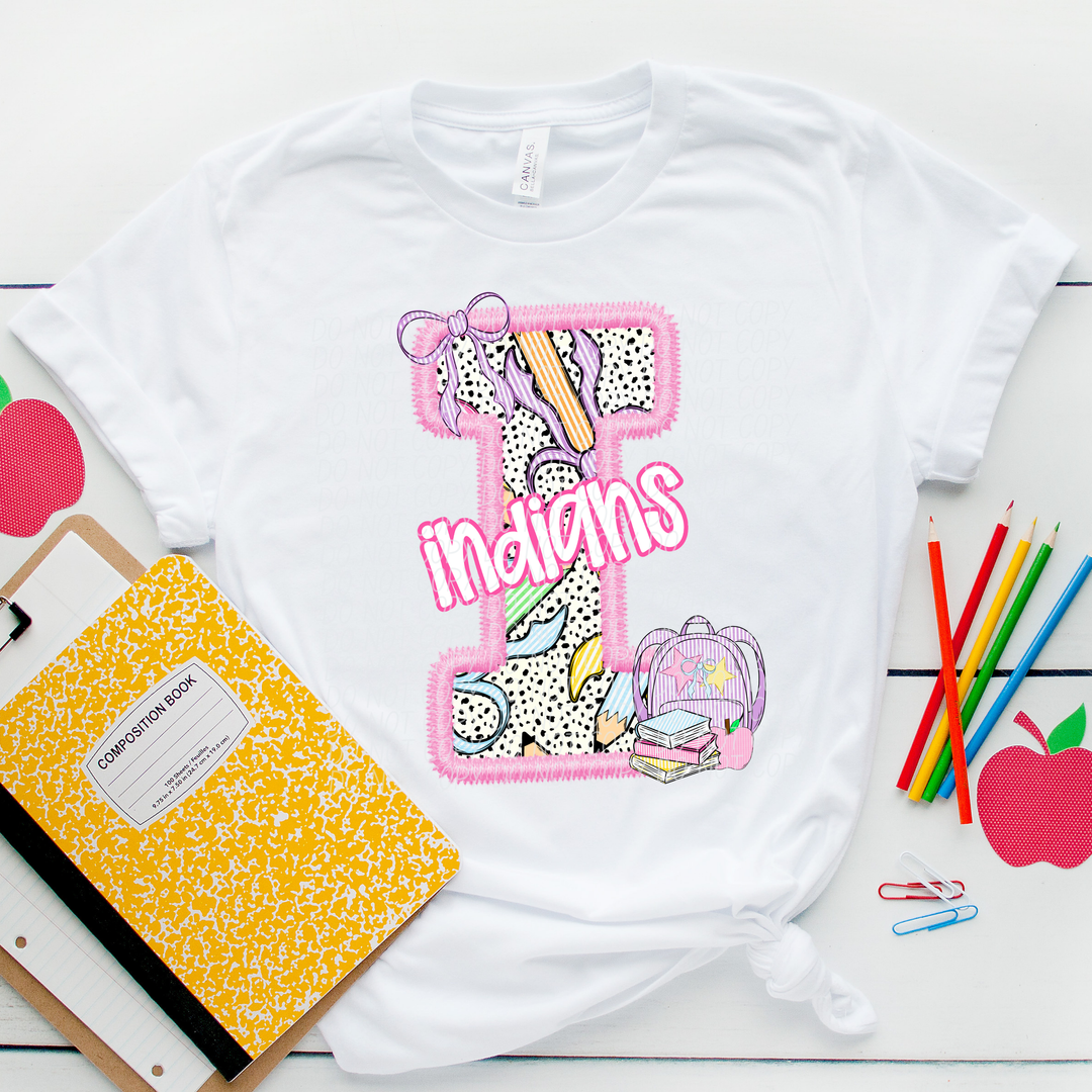 Pink Letter Back to School Mascots DTF Print