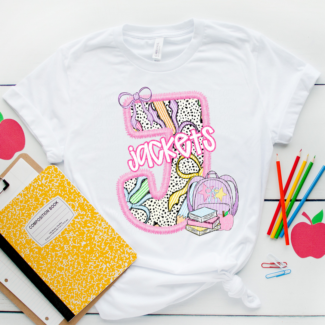 Pink Letter Back to School Mascots DTF Print