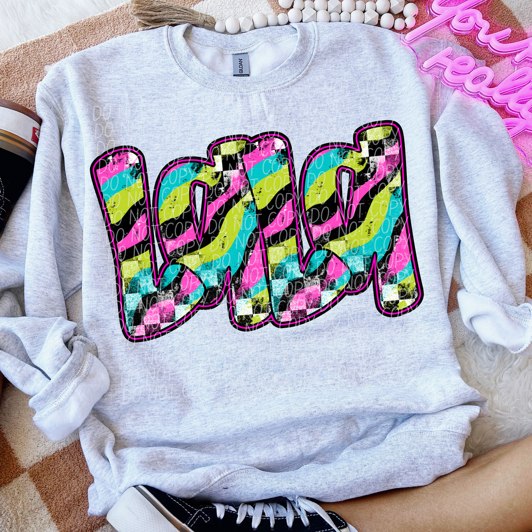 Neon Checker Names DTF Print