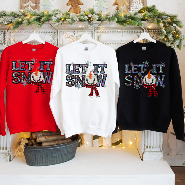 Let it Snow Snowman Scarf Faux Bling DTF Print