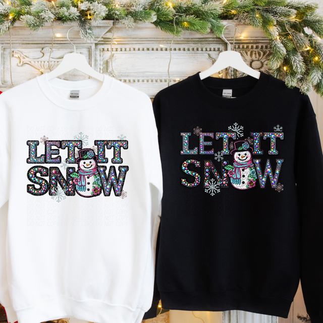 Let It Snow Snowman Faux Bling DTF Print