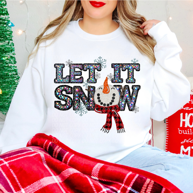 Let it Snow Snowman Scarf Faux Bling DTF Print