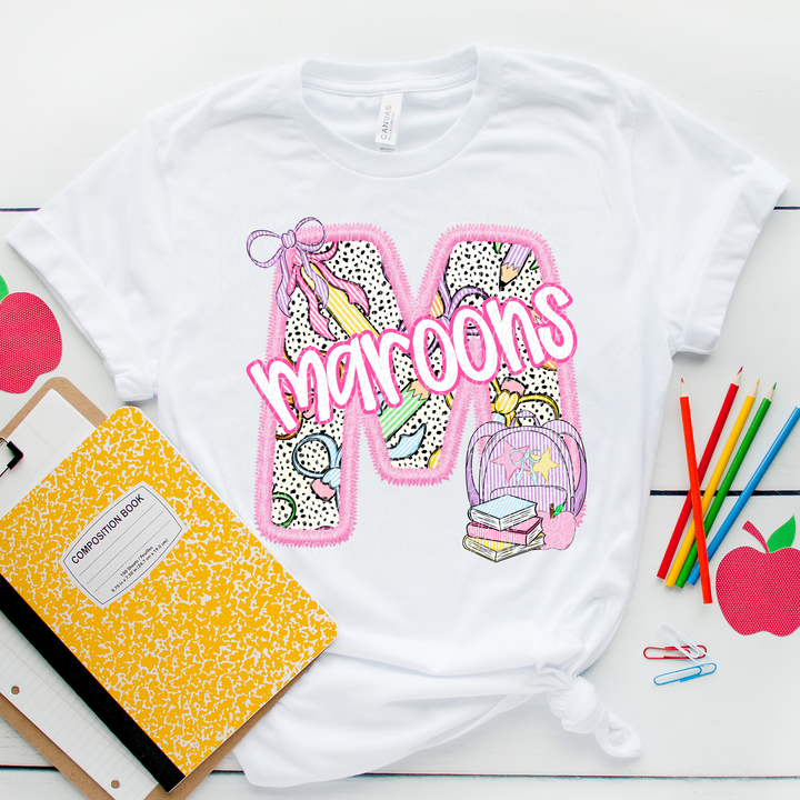 Pink Letter Back to School Mascots DTF Print
