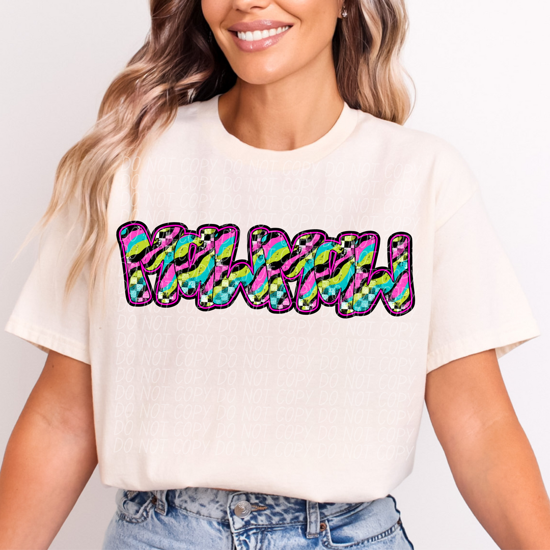 Neon Checker Names DTF Print