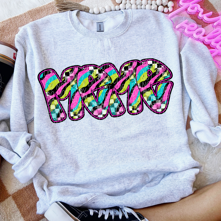Neon Checker Names DTF Print