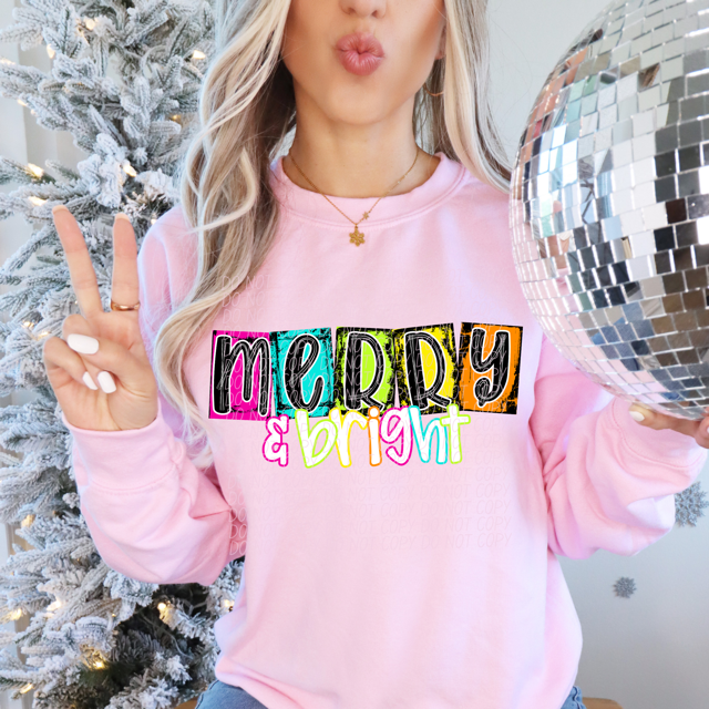 Merry and Bright Neon DTF Print