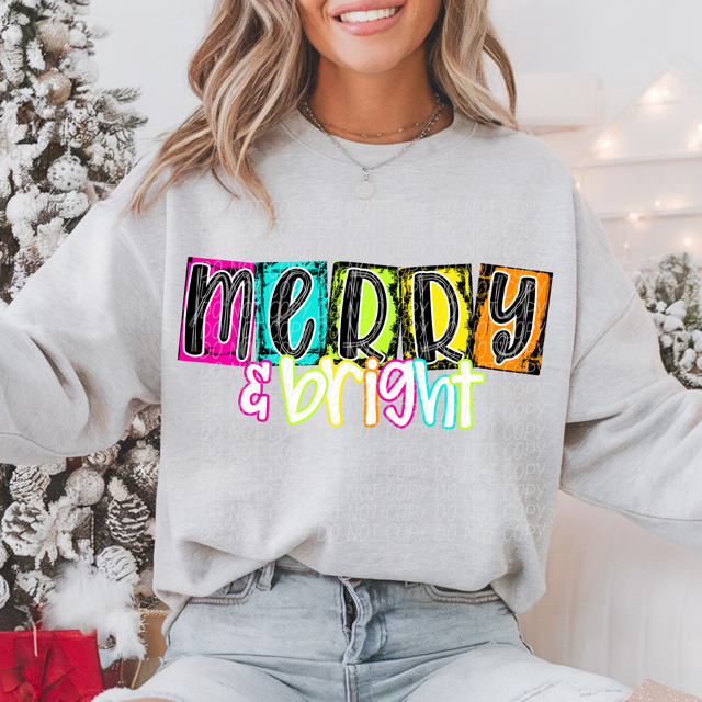 Merry and Bright Neon DTF Print