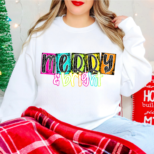 Merry and Bright Neon DTF Print