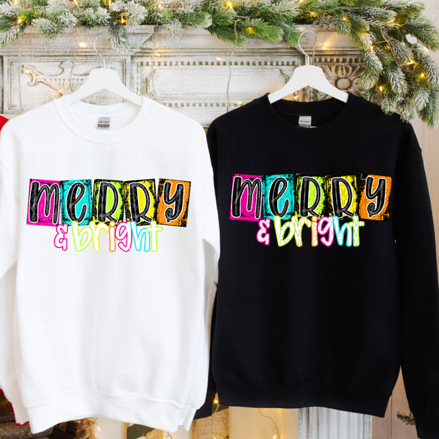 Merry and Bright Neon DTF Print