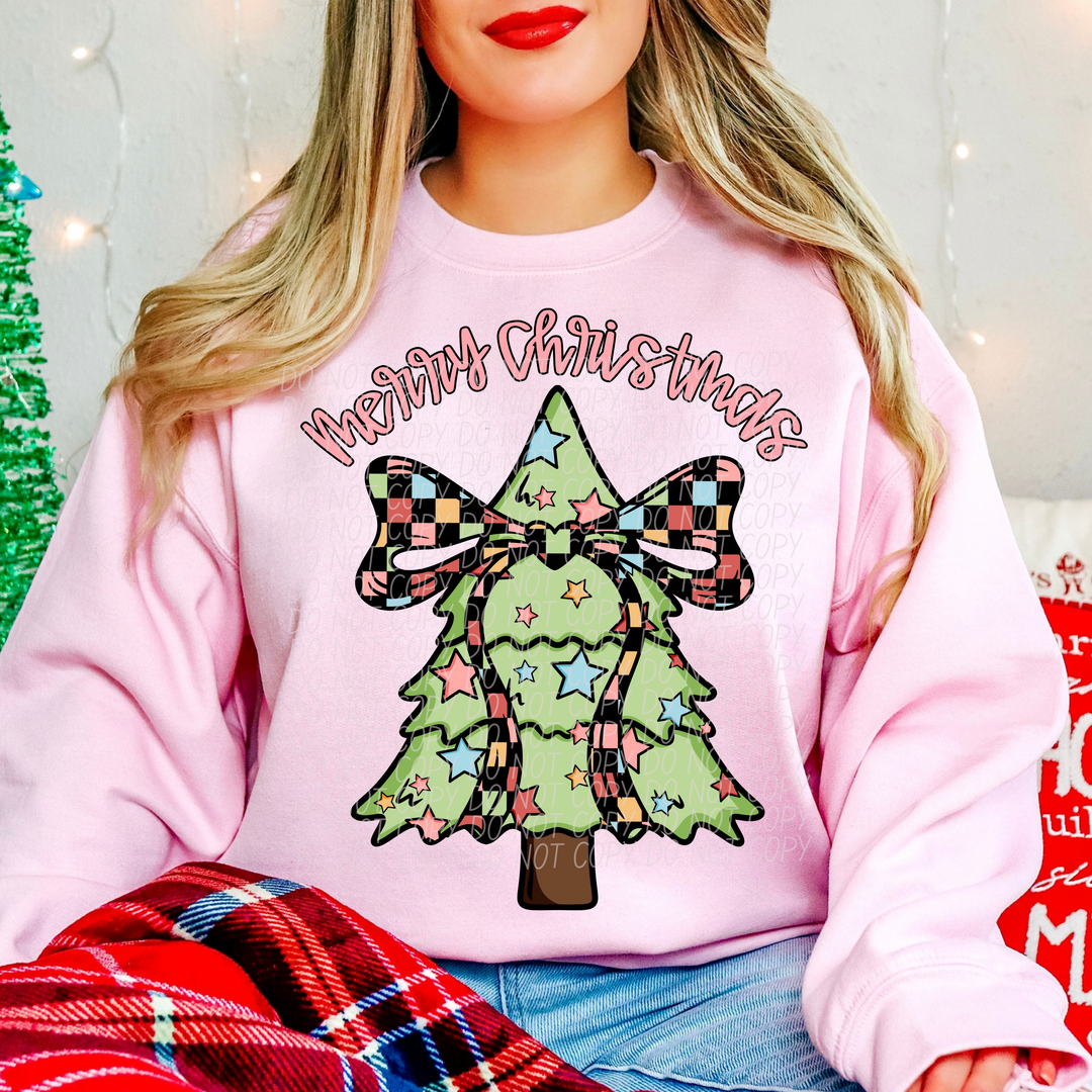 Merry Christmas Checked Bow DTF Print