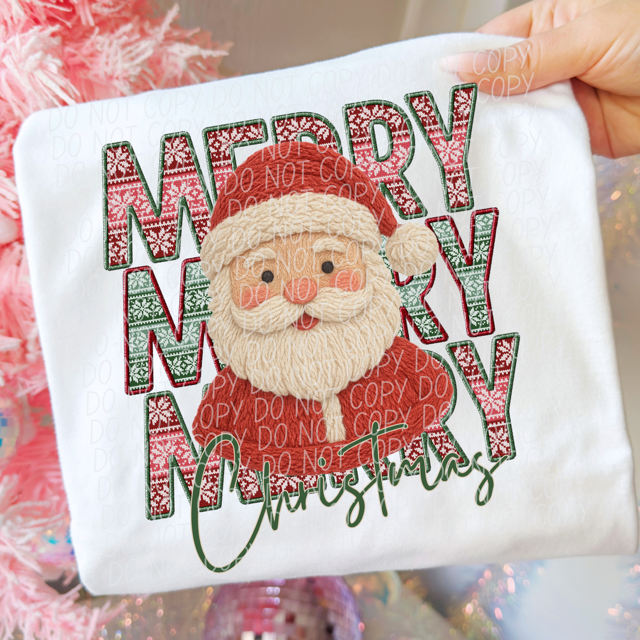 Merry Christmas Faux Crochet Santa DTF Print