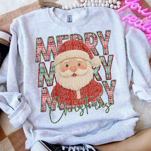 Merry Christmas Faux Crochet Santa DTF Print