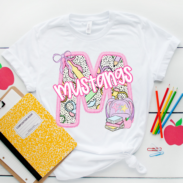 Pink Letter Back to School Mascots DTF Print
