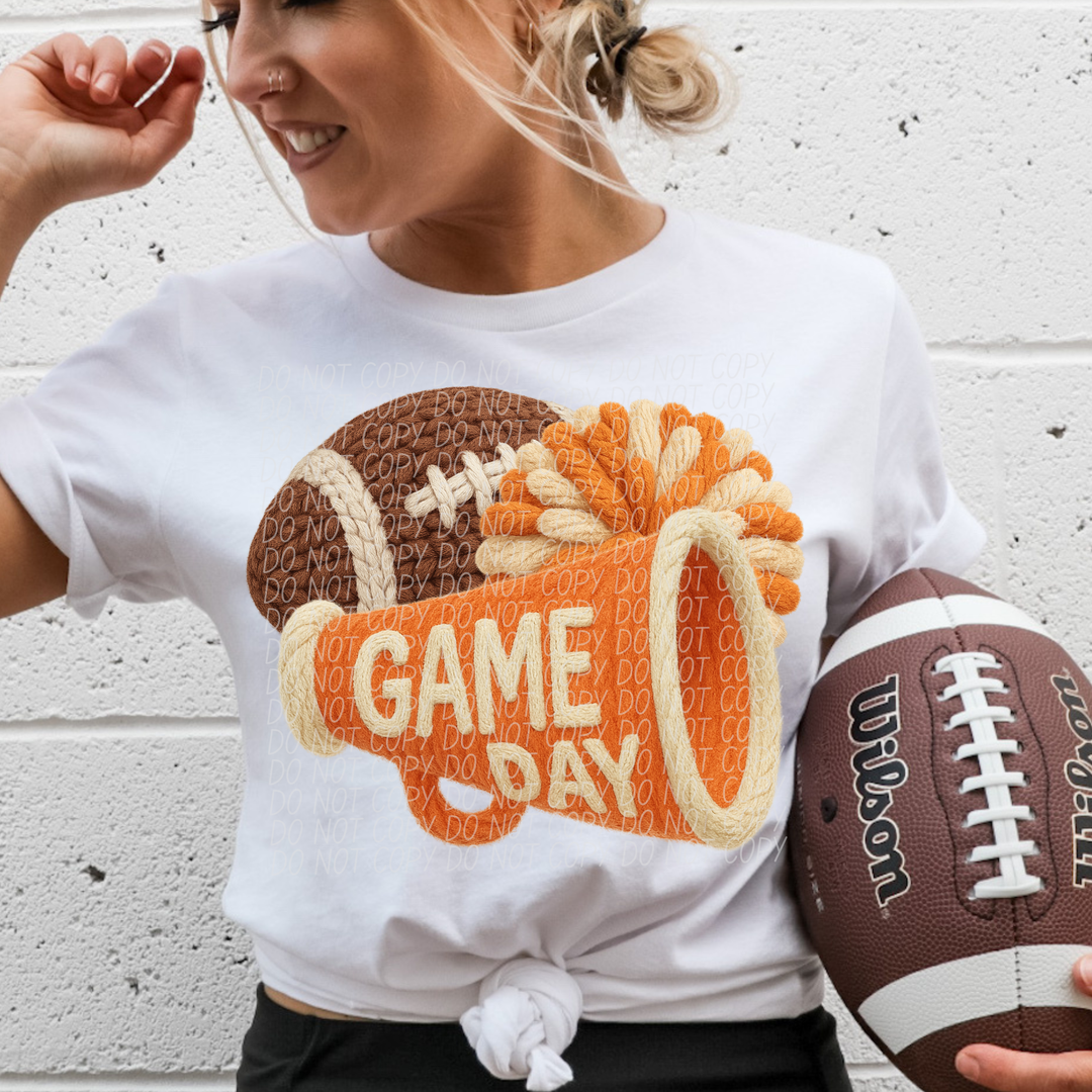 Football Game Day Megaphone Faux Knit DTF Print