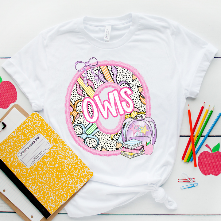 Pink Letter Back to School Mascots DTF Print