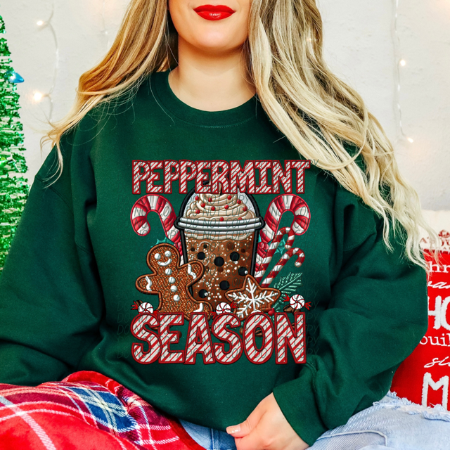 Peppermint Season Faux Embroidery DTF Print