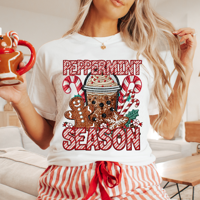 Peppermint Season Faux Embroidery DTF Print