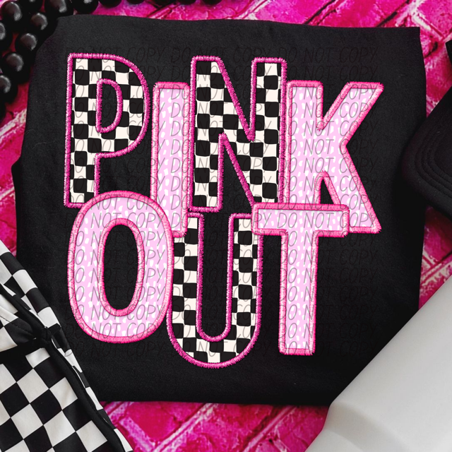 Pink Out Checks and Pink Dots Faux Embroidery DTF Print