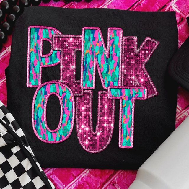 Pink Out Blue Camo Faux Glitter DTF Print