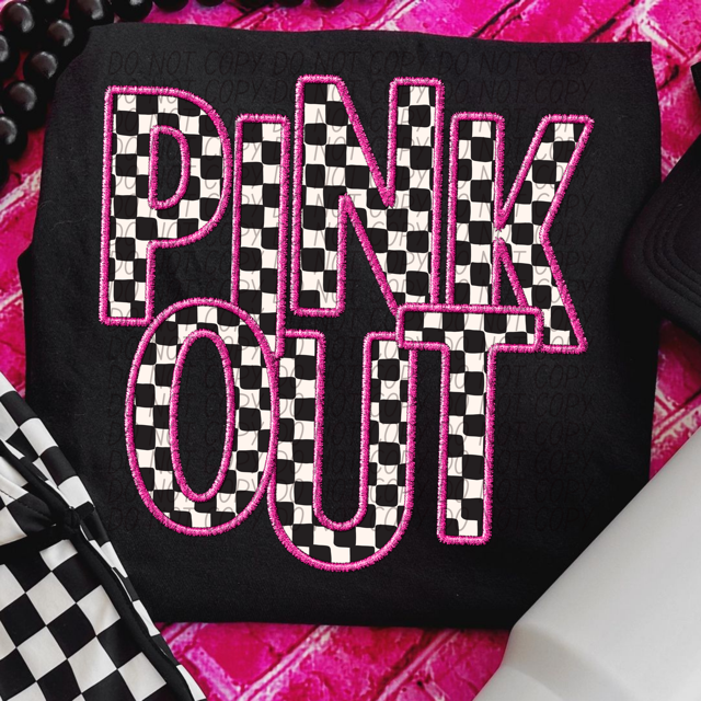 Pink Out Checks Faux Embroidery DTF Print