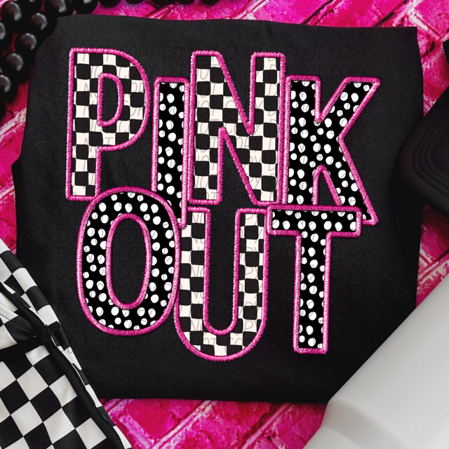 Pink Out Checks and Dots Faux Embroidery DTF Print