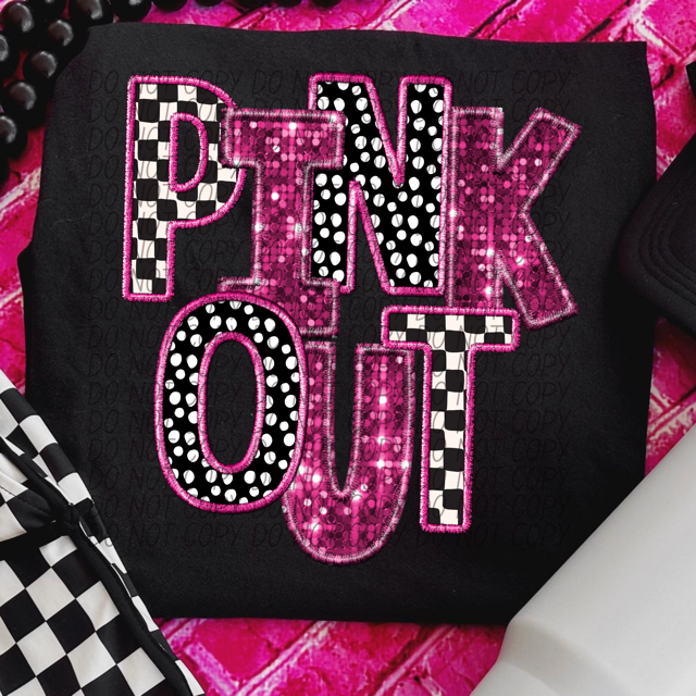 Pink Out Checks and Dots Faux Glitter  DTF Print