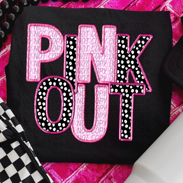 Pink Out Pink and Black Dots Faux Embroidery DTF Print